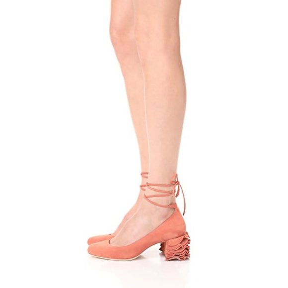 NWT Loeffler Randall pink suede leather ruffled block heel Clea pump - Picture 3 of 12
